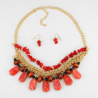 Coral Semi-Precious Stone Fragments Necklace